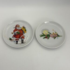 Royal Porzellan Bavaria KPM Germany Christmas Santa Mini Plates Set of 2